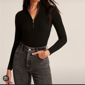 Abercrombie & Fitch Elevated Knit Half-Zip Bodysuit